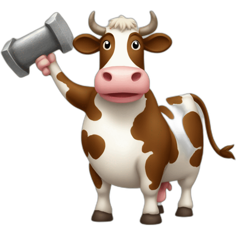 cow waving both pan and inflatablehammer emoji