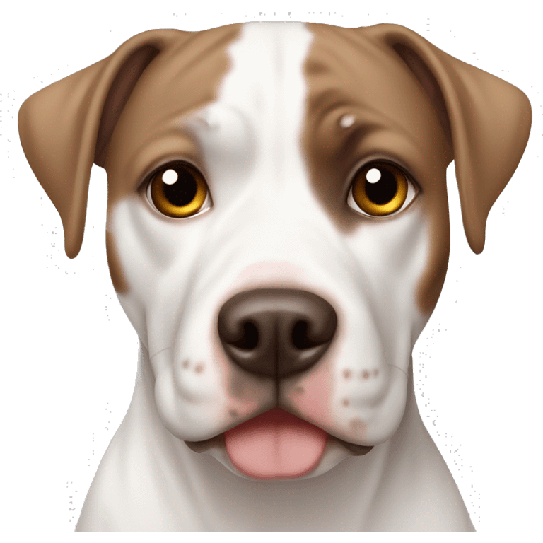 White pitbul with brown eye spot and brown hair features emoji