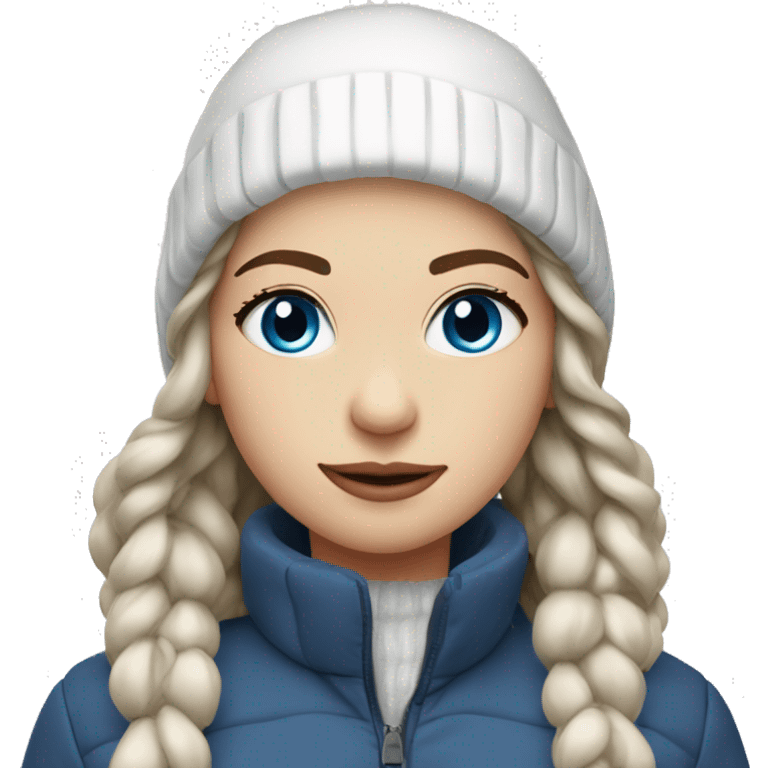 Brunette girl blue eyes in white winter outfit emoji