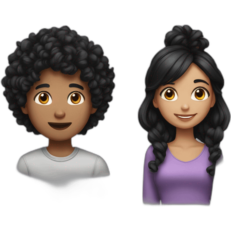 Boy with black hair and girl with curly black hair  emoji