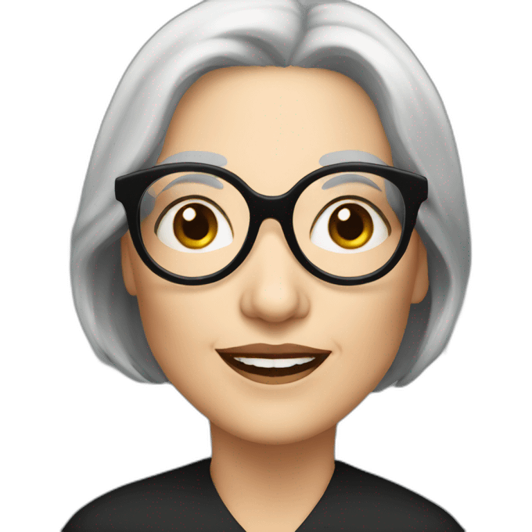 Older white woman with black hair and black round glasses emoji