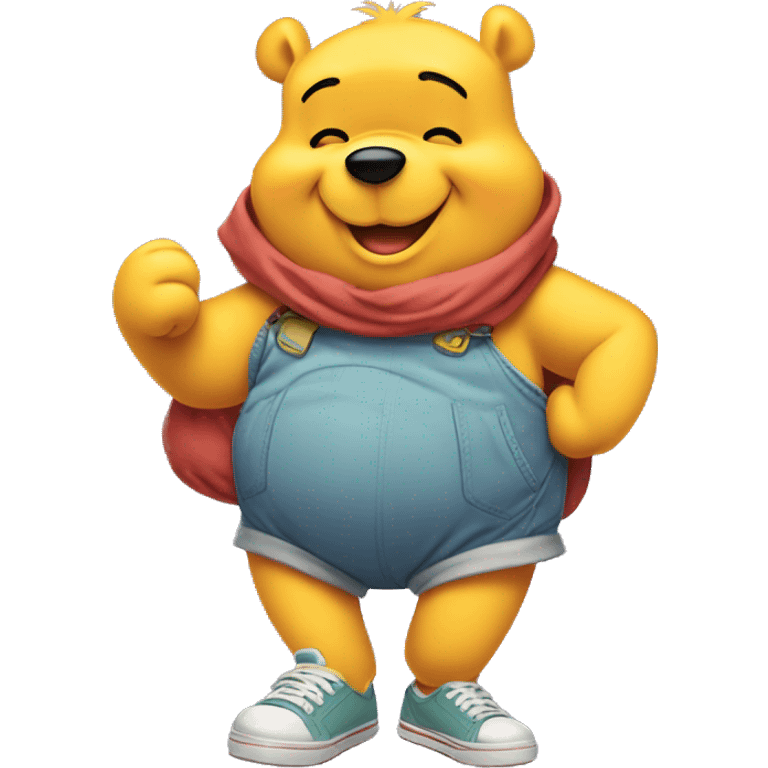 Winnie the pooh doing a thumbs up with a big tummy and floppy untied sneakers emoji