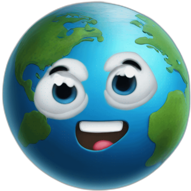 planet earth with cartoon face with smiling eyes emoji