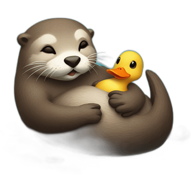 otter holding hands with a duck while sleeping on the water with a pebble on the belly emoji