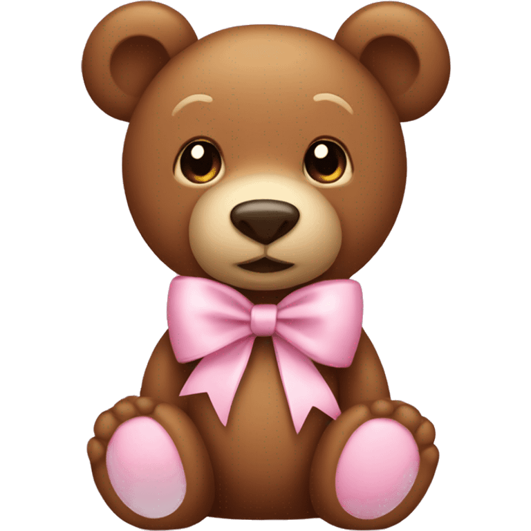 Brown teddy bear wearing pastel pink bow emoji