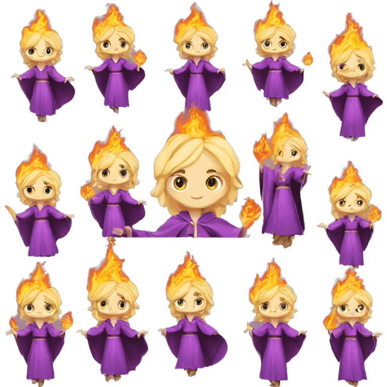 female blonde elf wizard wearing purple robes casts fireball emoji