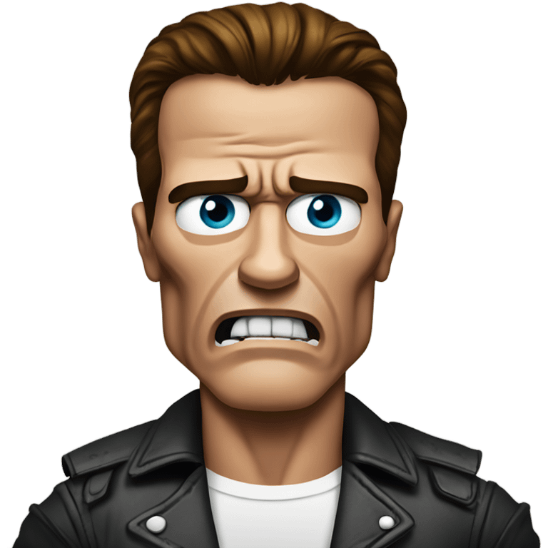 scared Schwarzenegger-like terminator, make tears visible, make him look friendly emoji