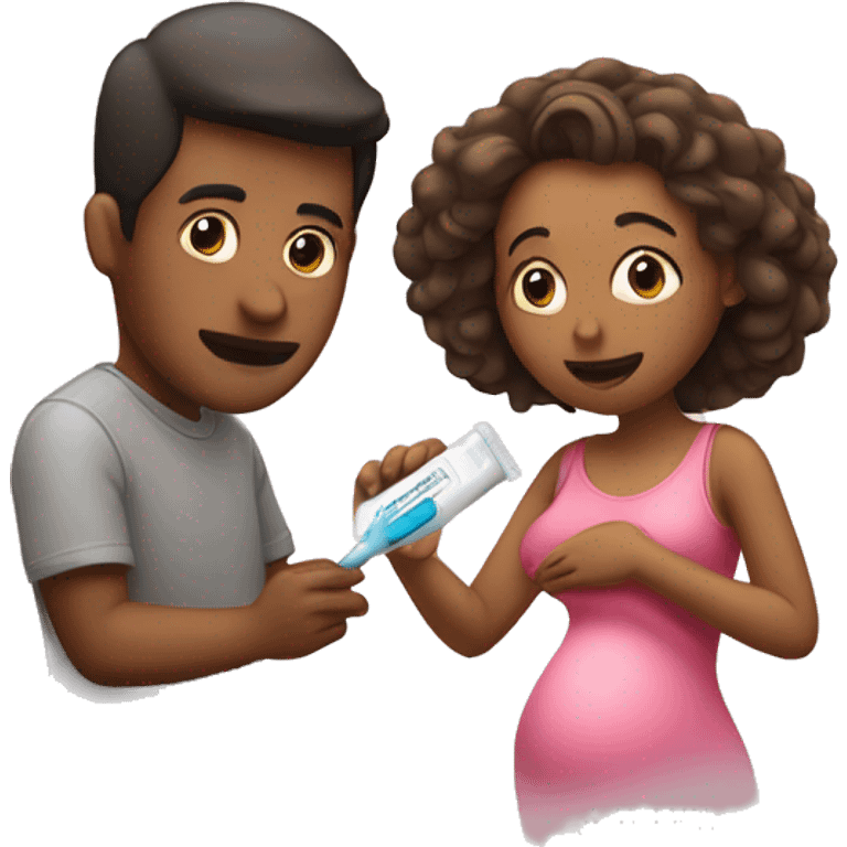 couple looking at pregnancy test emoji