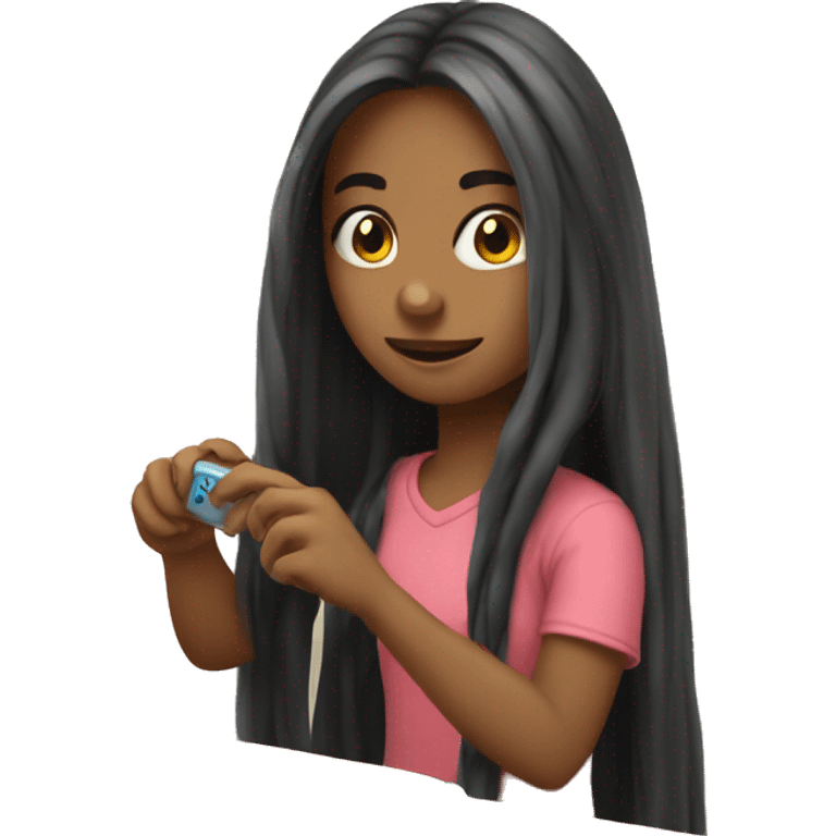 Long hair girl playing switch games cozy  emoji