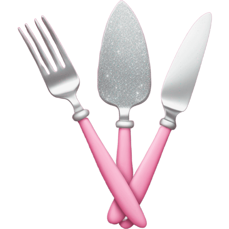 Pink knife, fork, and spoon with glitter  emoji