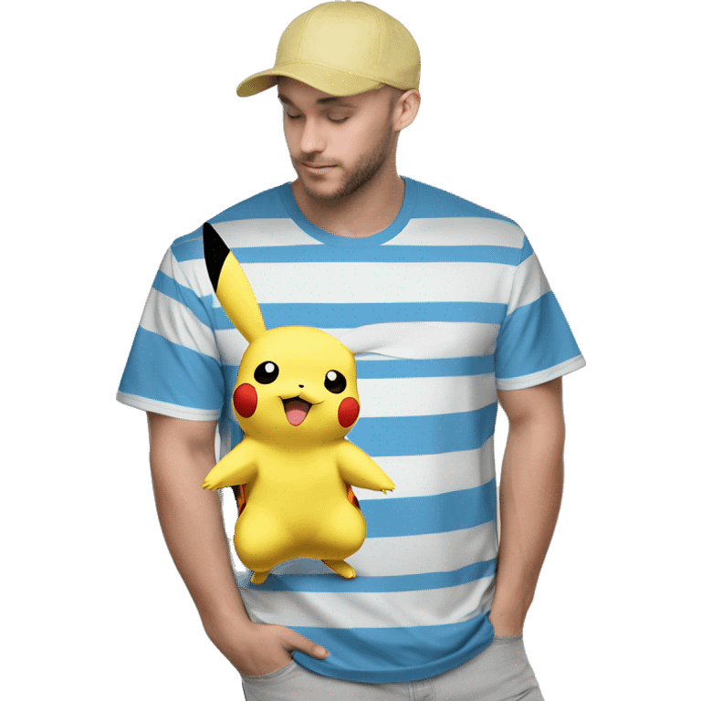 Pikachu com camisa listrada vermelho azul e branco emoji