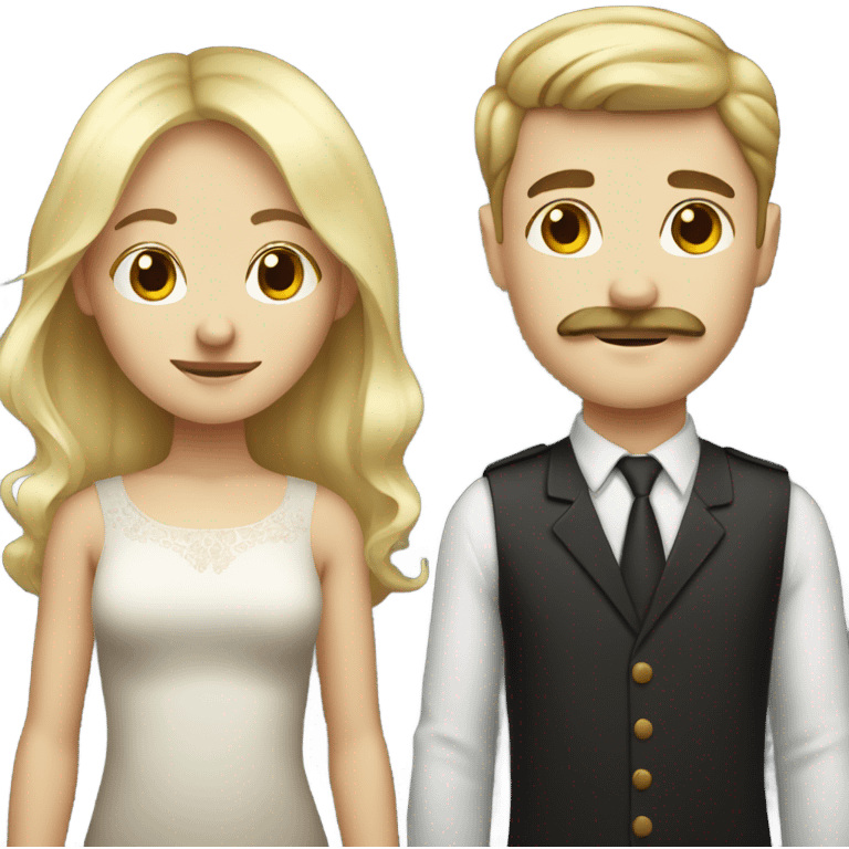 Blonde girl with dark brown haired white boy with mustache emoji