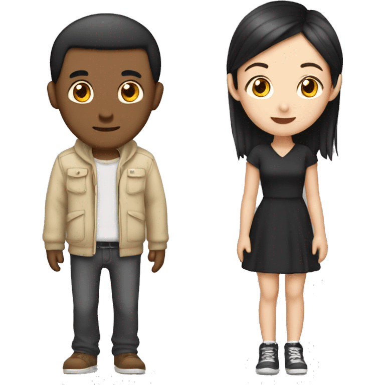 A girl with black her with Asian guy ￼ emoji