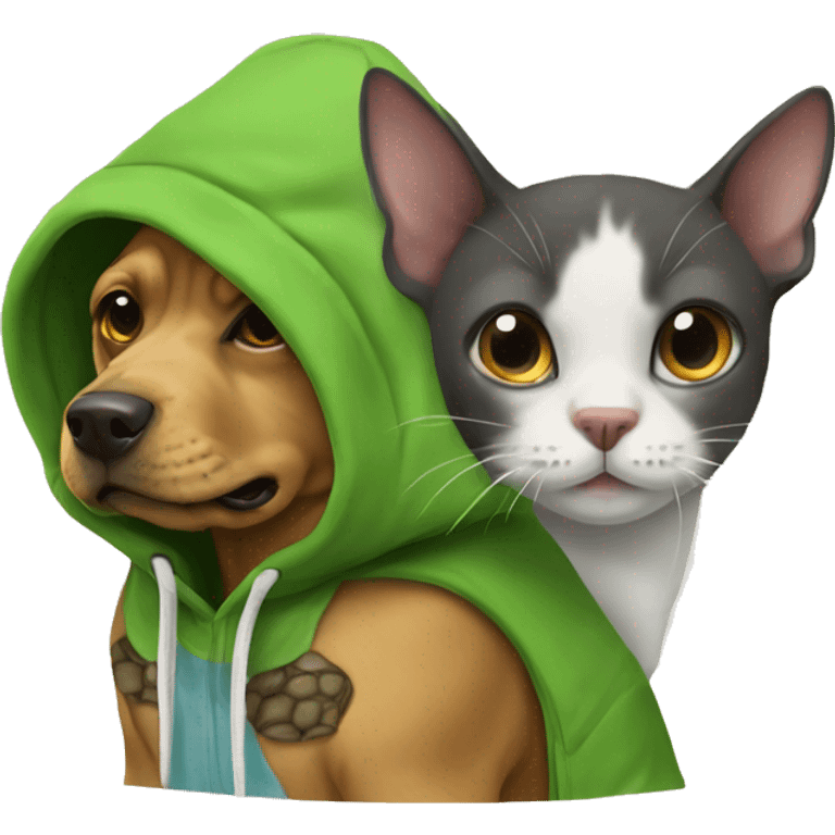 dog and cat mixed with a hoodie on with a turtle emoji