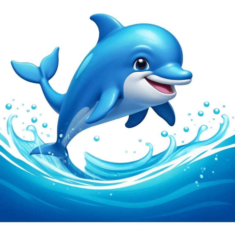 Cinematic Adorably Playful Dolphin Portrait Emoji, Bouncing joyfully through sparkling turquoise waves with a sleek, streamlined body of glossy blue skin, a wide, infectious smile, and bright, twinkling eyes that radiate pure delight, Simplified yet charmingly exuberant features, highly detailed, glowing with a radiant, bubbly aquatic glow, high shine, energetic and heartwarming, stylized with an air of whimsical ocean fun, soft glowing outline, capturing the essence of a super cute dolphin that seems ready to leap out of the screen spreading joy! emoji