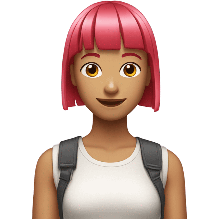 smiling girl with pink and red hair with short straight bangs and shaved sides emoji