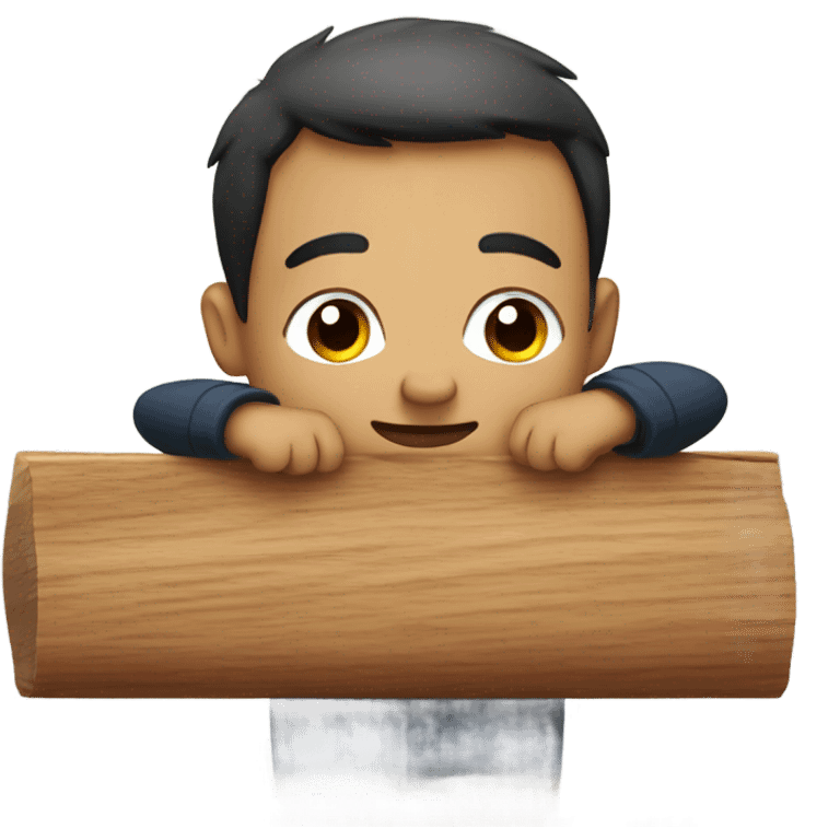 Man hugging wooden plank emoji