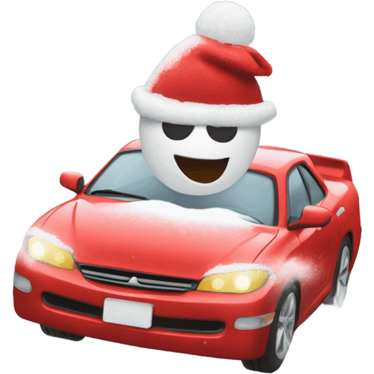 Driving a red car blizzard snow storm emoji