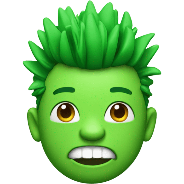 Green smiling 3d emoji with Mohawk and teeth emoji