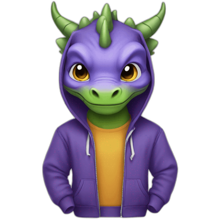 The dragon is dressed in a hoodie emoji