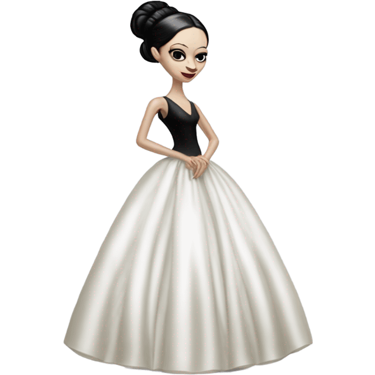 Tall realistic thin Morticia Addams as Princess Leia in ruffled white-pearl ballet ball gown  emoji