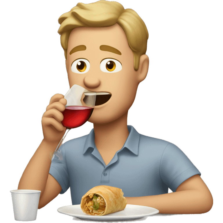 White guy drinking wine eating egg roll emoji