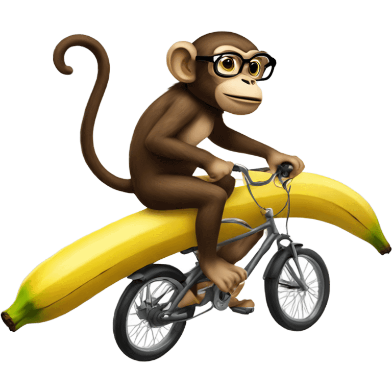 Monkey wearing glasses and riding flying banana emoji