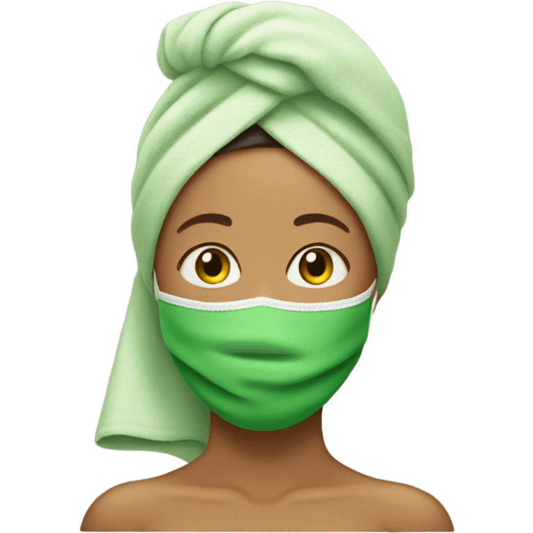 Tan Girl with towel on her head and green facemask on emoji