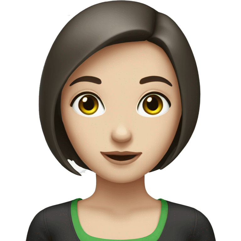 Girl with pale skin, green eyes and dark brown bob  emoji