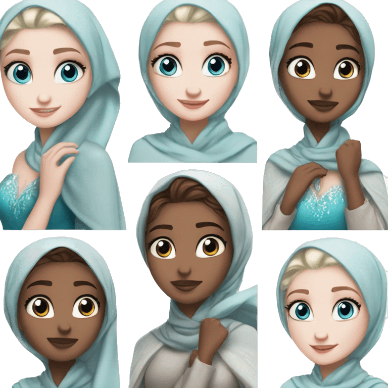 Hijabi elsa princess freckless blue eyes snow emoji