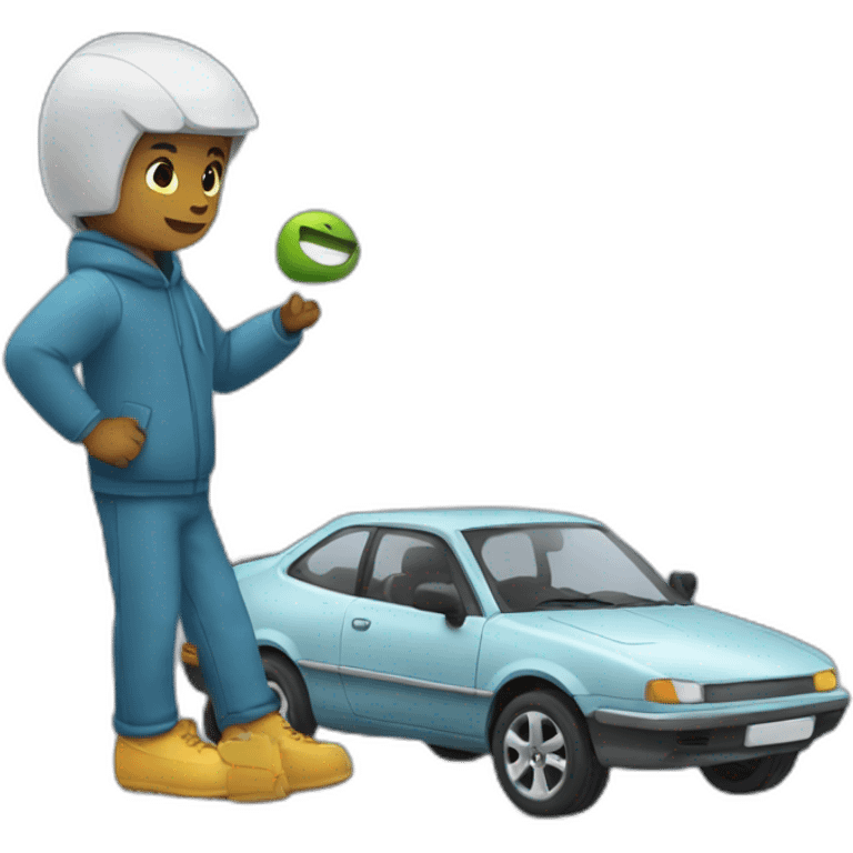 hugo playing with car emoji