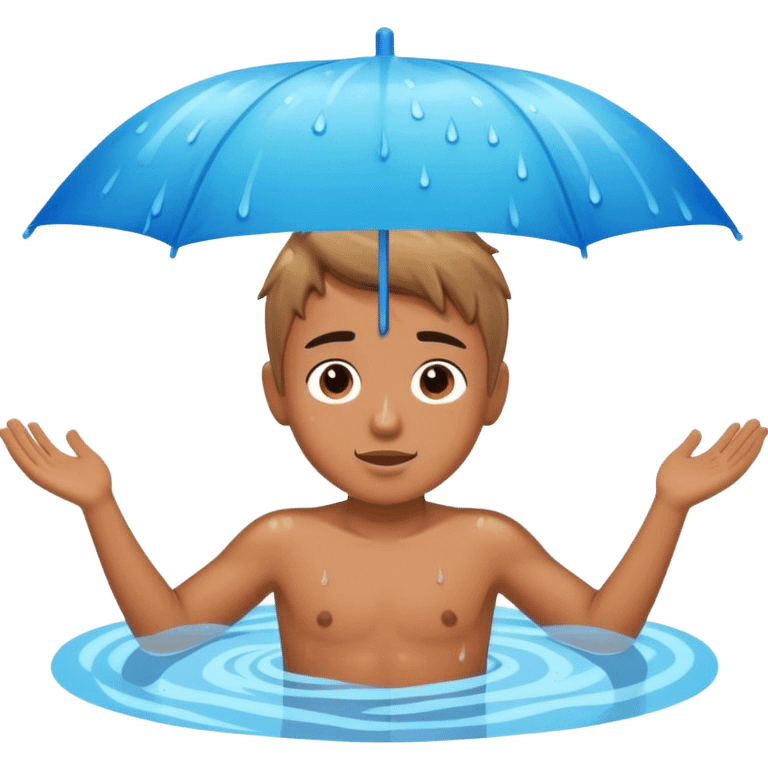 Boy in pool with rain emoji