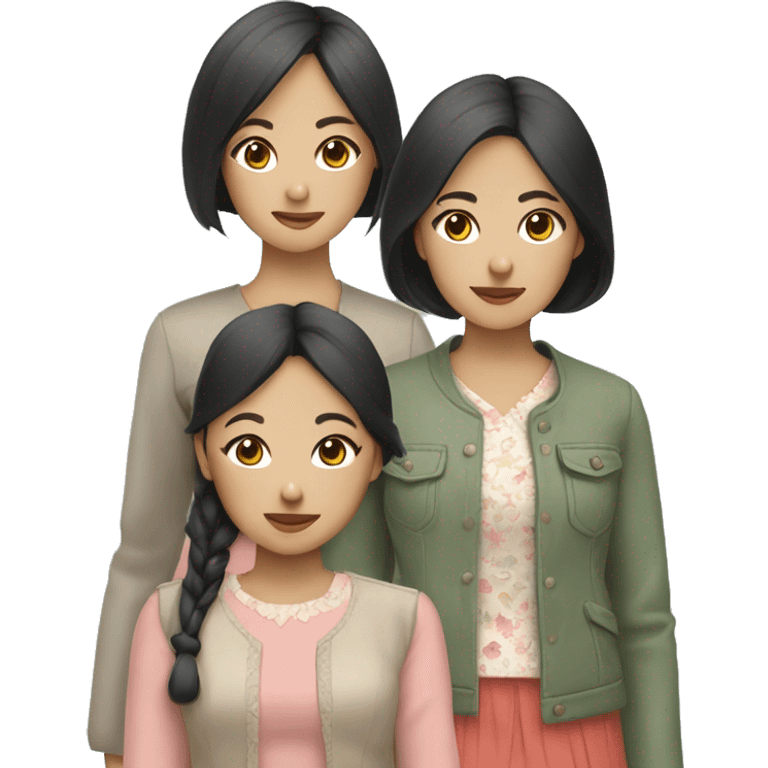 Three asian sisters with cute outfits  emoji