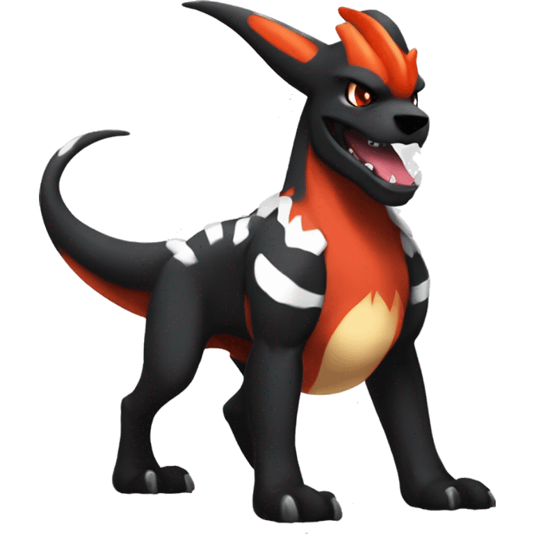 Black Cool Edgy Anthro Houndoom-Charizard Fakémon  with White and Red Edgy markings emoji