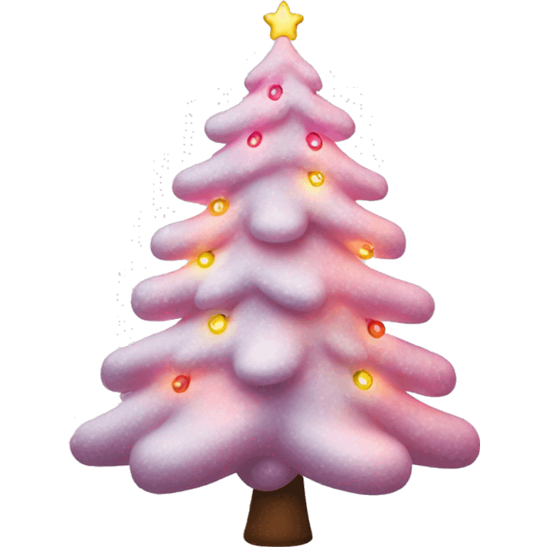 Snowy pink Christmas tree with colorful string lights emoji