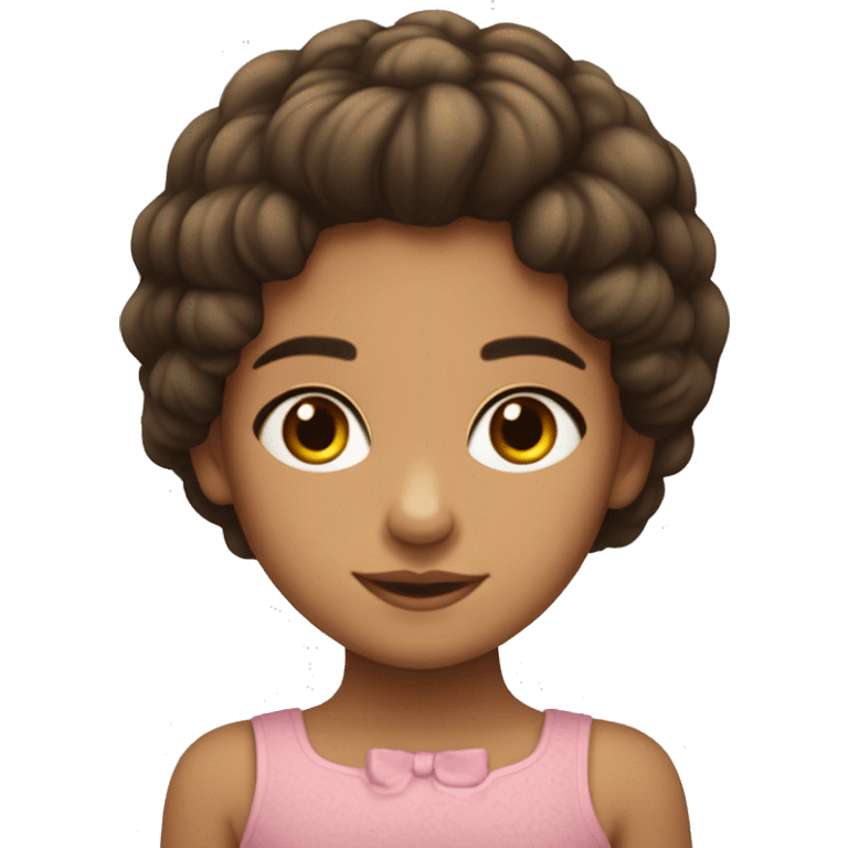 niña morena con el pelo castaño corto alegre y ojos pequeños emoji