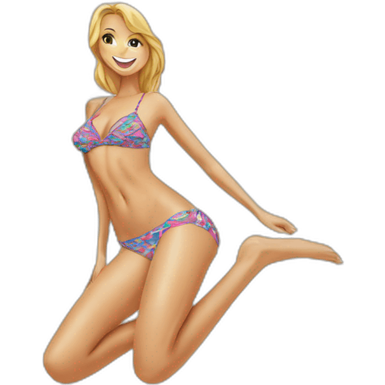 Sexy pose soft-fit Caucasian woman bikini (beach body) bed emoji