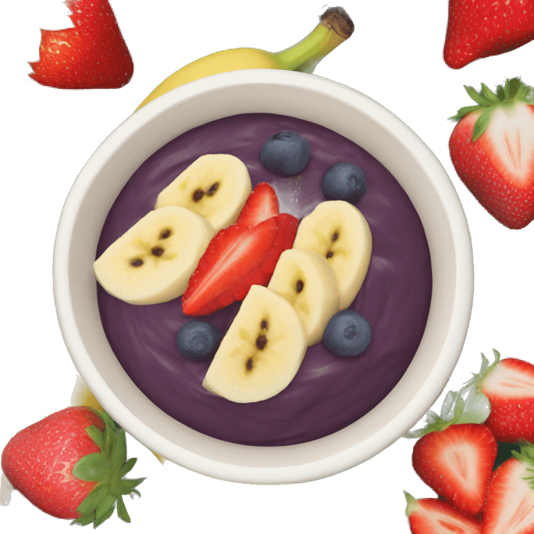 Bowl of blended açai with banana and strawberry slices on top  emoji