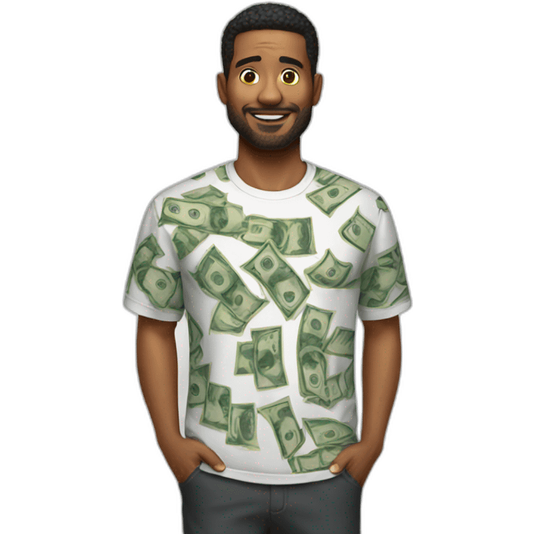 man wearing money shirt emoji