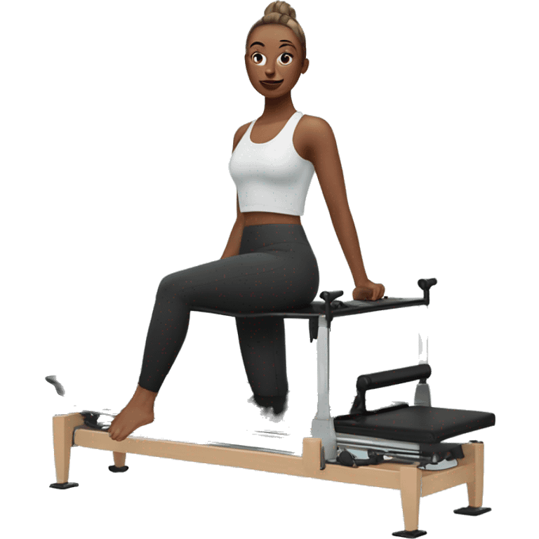 Girl on a Pilates reformer machine, wearing leggings and a top






 emoji