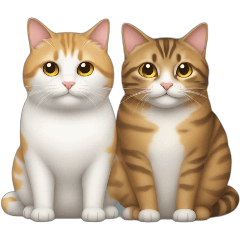 Two fat cats, one tabby and one white emoji