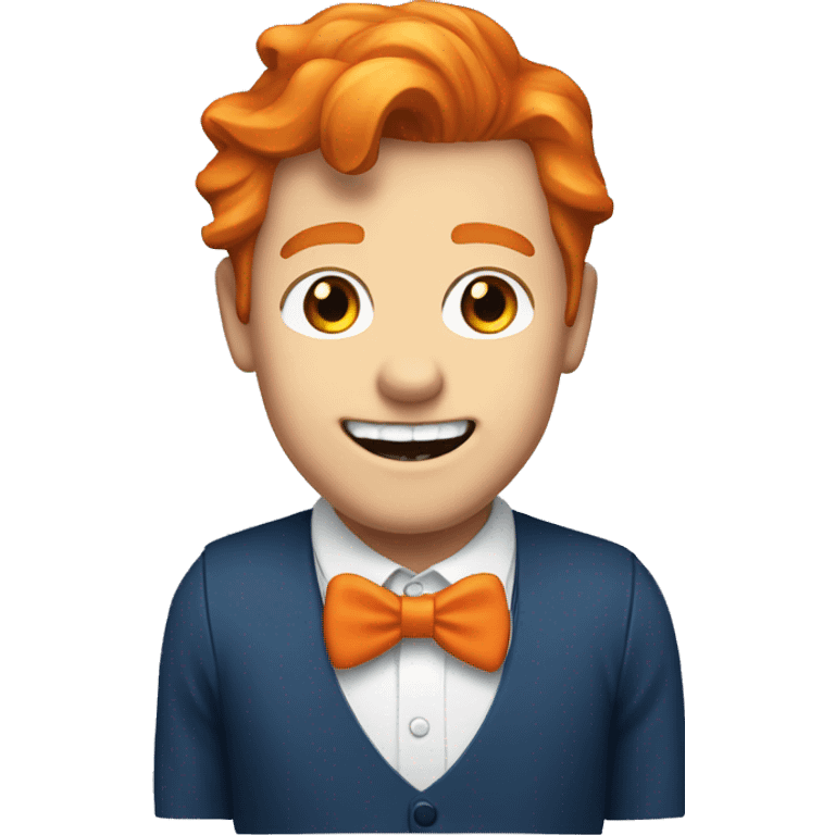 british white guy with orange hair, buck teeth, blue bowtie, and red vest emoji