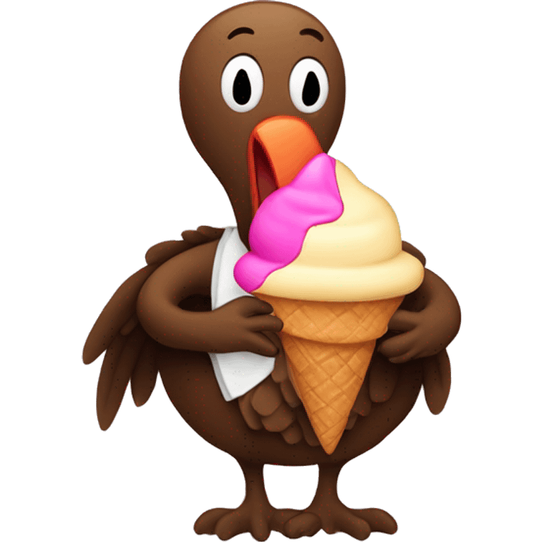 a headless, skinless turkey holding an ice cream cone emoji