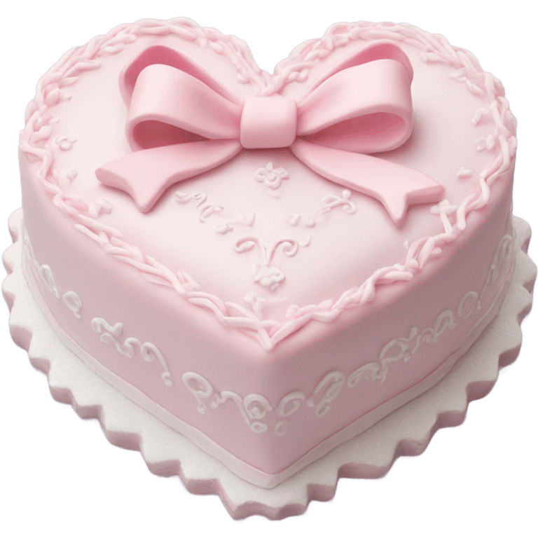 Pastel pink heart shaped cake with fancy white icing and bows emoji