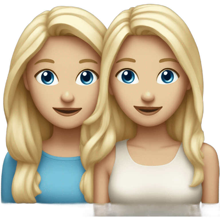 Two medium blonde white female best friends excited one girl has blue eyes one girl has brown eyes emoji