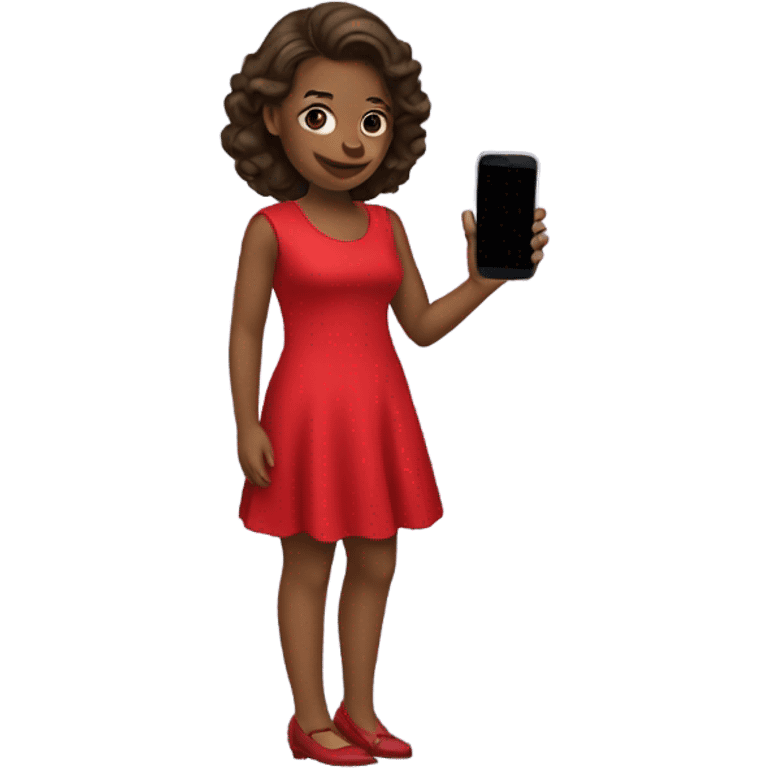 a girl in a red dress holding a cell phone emoji