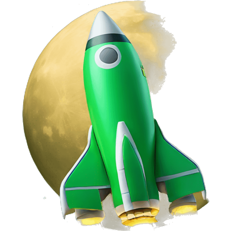 Rocket ship taking off to a green moon emoji