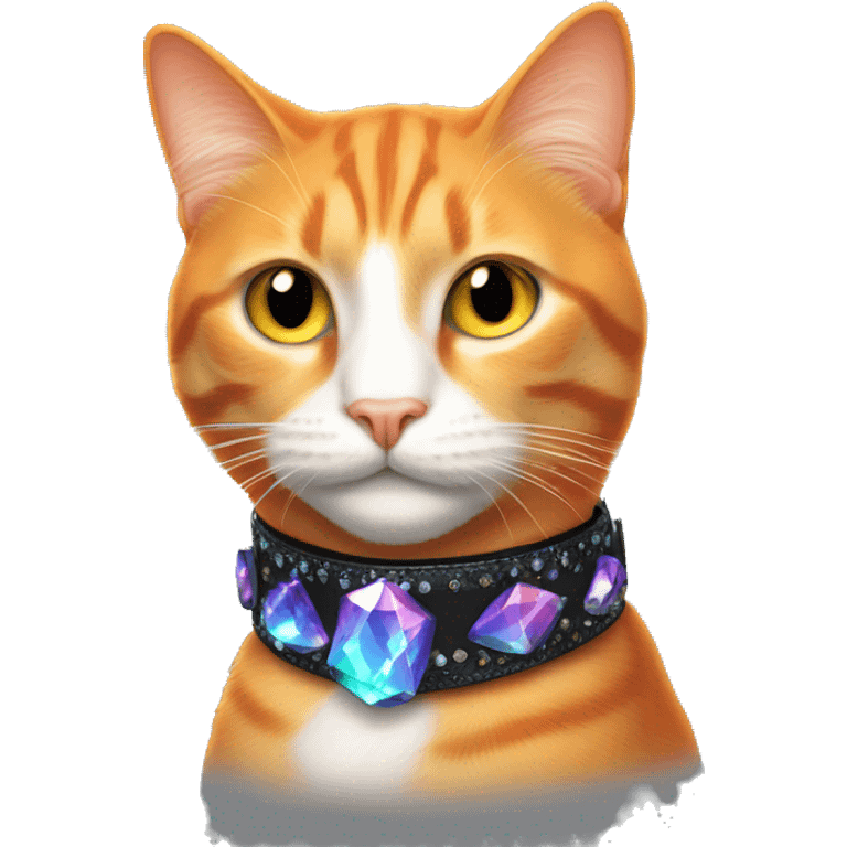 Orange Cat wearing Dark iridescent crystal collar glowing emoji