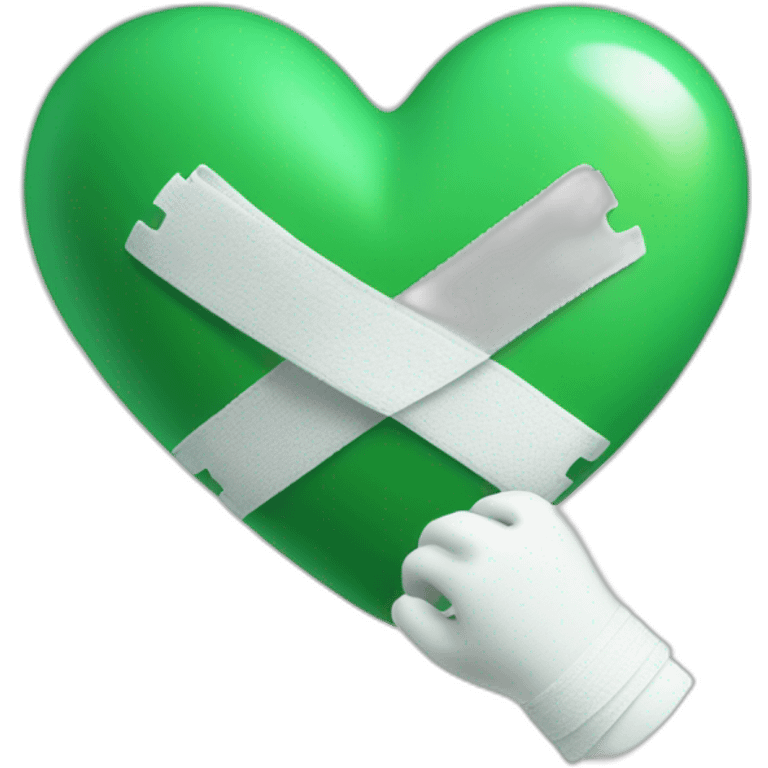 Green-heart-with-white-bandage-and-kindness-hand emoji