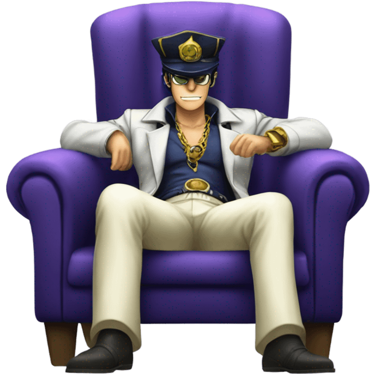 Jotaro kujo sitting in a chair with star platinum emoji